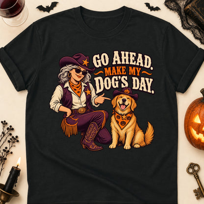 Go Ahead. Make My Dog's Day. Halloween Dog Mom T-Shirt in Black