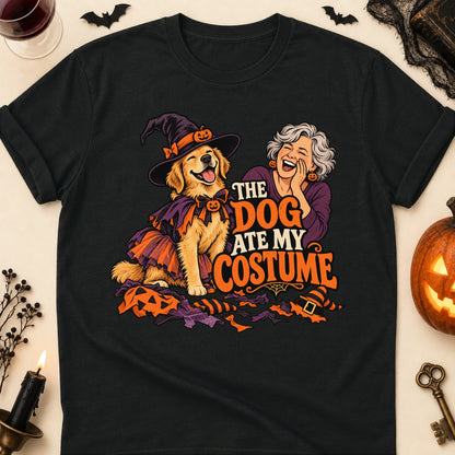 The Dog Ate My Costume Halloween Dog Mom T-Shirt in Black