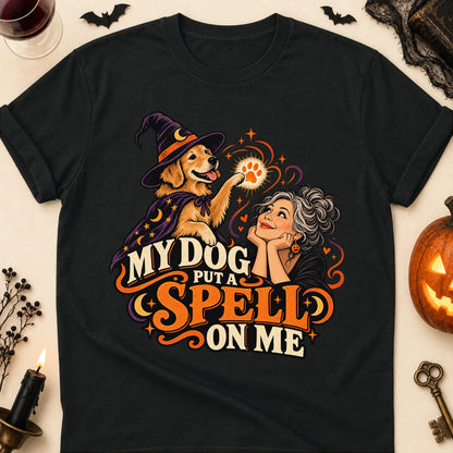 My Dog Put A Spell On Me Halloween Dog Mom T-Shirt in Black