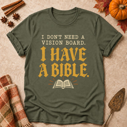 I Have A Bible faith T-shirt in Military Green, laid flat. [bb c=military-green r=flat]