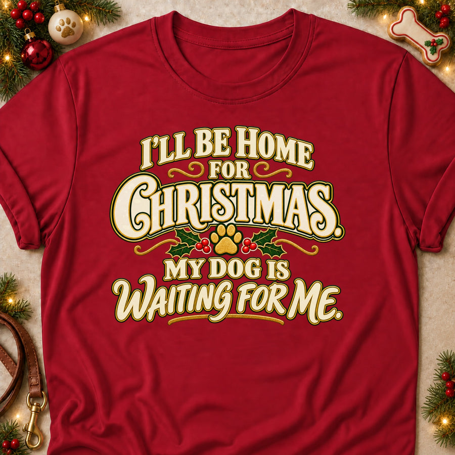 I'll Be Home For Christmas. My Dog Is Waiting For Me. Colored Print T-Shirt