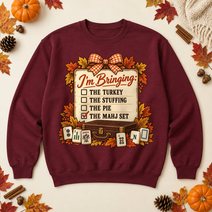 I'm Bringing The Mahj Set sweatshirt in Maroon, laid flat. [bb c=maroon r=flat]