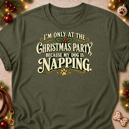 My Dog Is Napping dog mom T-shirt in Military Green, laid flat. [bb c=military-green r=flat]