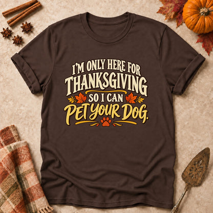 Pet Your Dog dog mom T-shirt in Dark Chocolate, laid flat. [bb c=dark-chocolate r=flat]