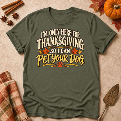 Pet Your Dog dog mom T-shirt in Military Green, laid flat. [bb c=military-green r=flat]