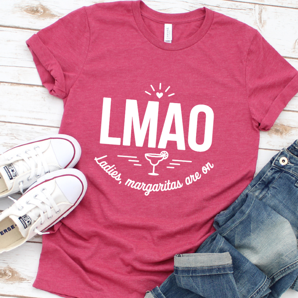 LMAO Ladies, Margaritas Are On T-Shirt - Heather Raspberry - Brooke & Belle
