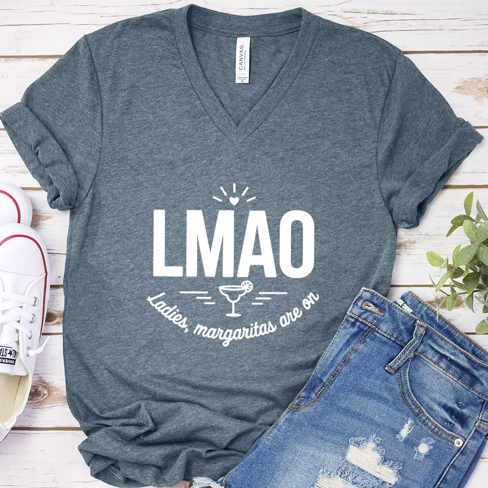 LMAO Ladies, Margaritas Are On V-Neck - Heather Slate - Brooke & Belle
