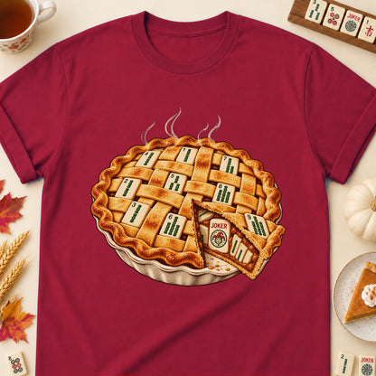 Mahjong lattice pie T-shirt in Cardinal Red, laid flat. [bb c=cardinal-red r=flat]
