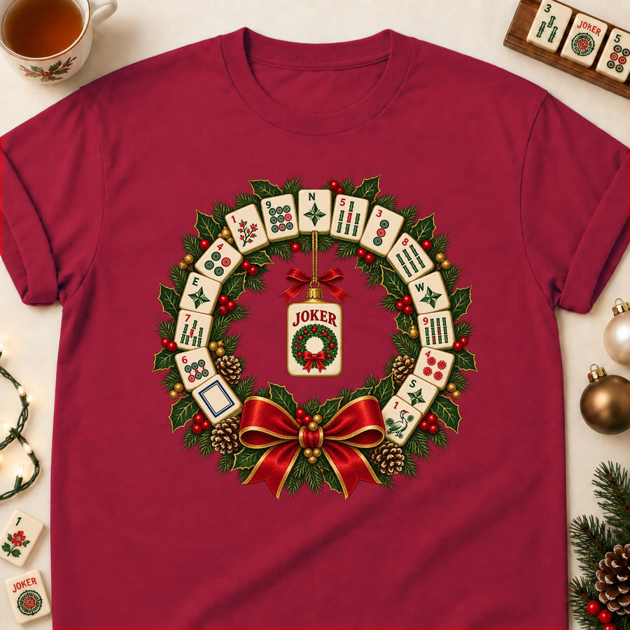 Mahjong Tile Christmas Wreath T-Shirt