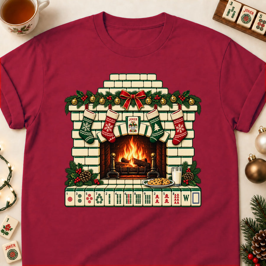 Mahjong Tile Fireplace Christmas T-Shirt