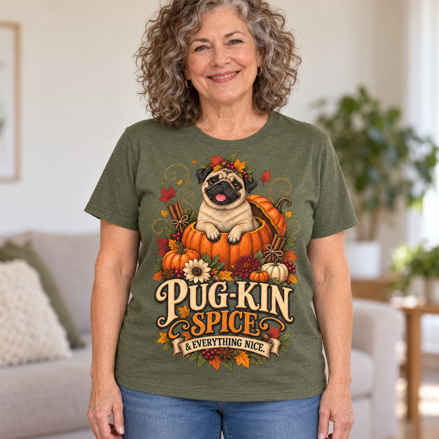 Pug-Kin Spice And Everything Nice Colored Print T-Shirt