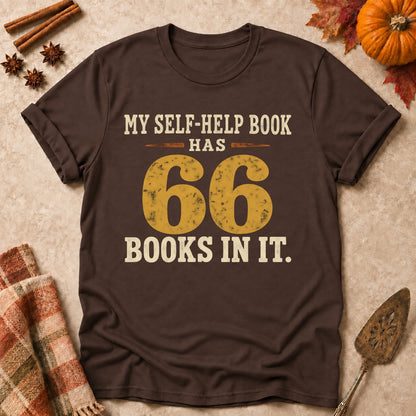 66 Books faith T-shirt in Dark Chocolate, laid flat. [bb c=dark-chocolate r=flat]