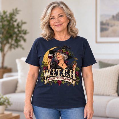 W.I.T.C.H. T-shirt in Navy, worn by Diane. Diane is 5′5″ and wears her usual size L. [bb c=navy r=hero]