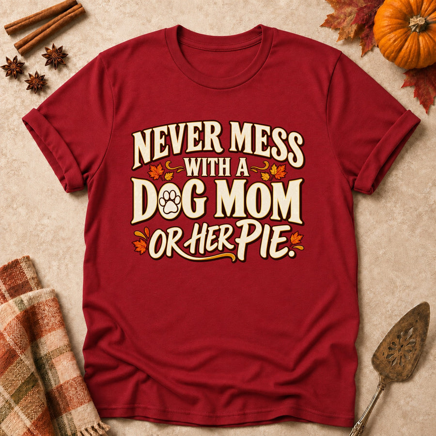 Never Mess With A Dog Mom Or Her Pie. Colored Print T-Shirt