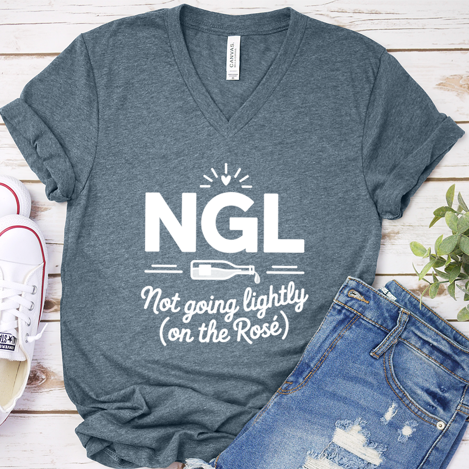 NGL Not Going Lightly (On The Rosé) V-Neck - Heather Slate - Brooke & Belle
