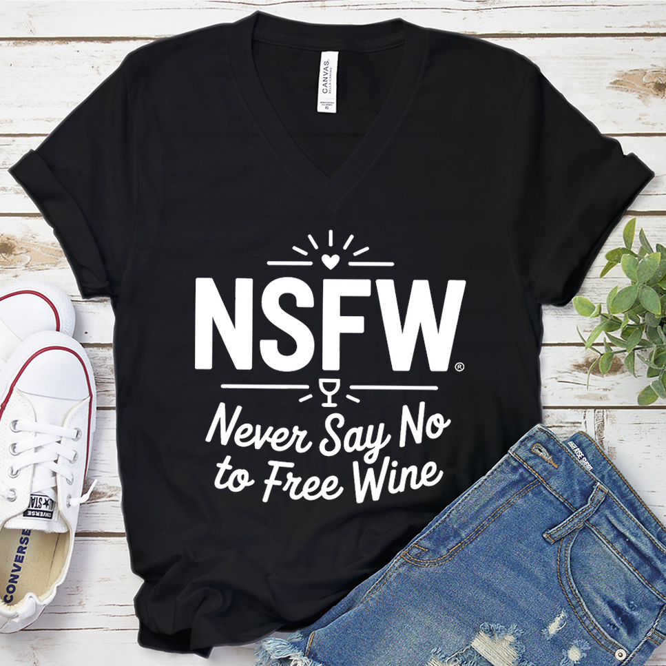 NSFW Never Say No To Free Wine V-Neck - Black - Brooke & Belle