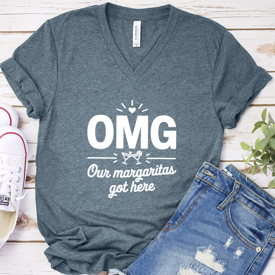 OMG Our Margaritas Got Here V-Neck - Heather Slate - Brooke & Belle