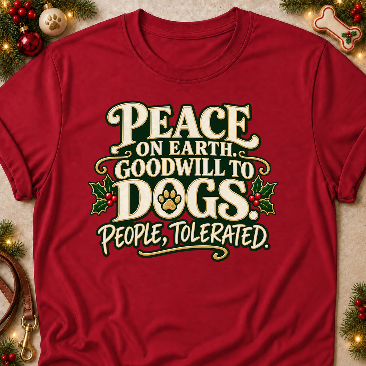 Goodwill To Dogs dog mom T-shirt in Cardinal Red, laid flat. [bb c=cardinal-red r=flat]