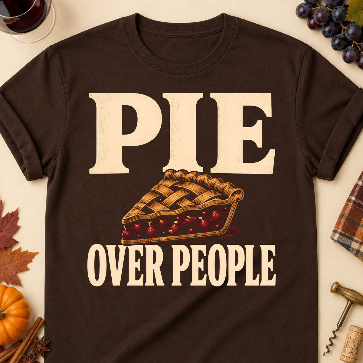 Pie Over People Fall Colored Print T-Shirt - Dark Chocolate - Brooke & Belle