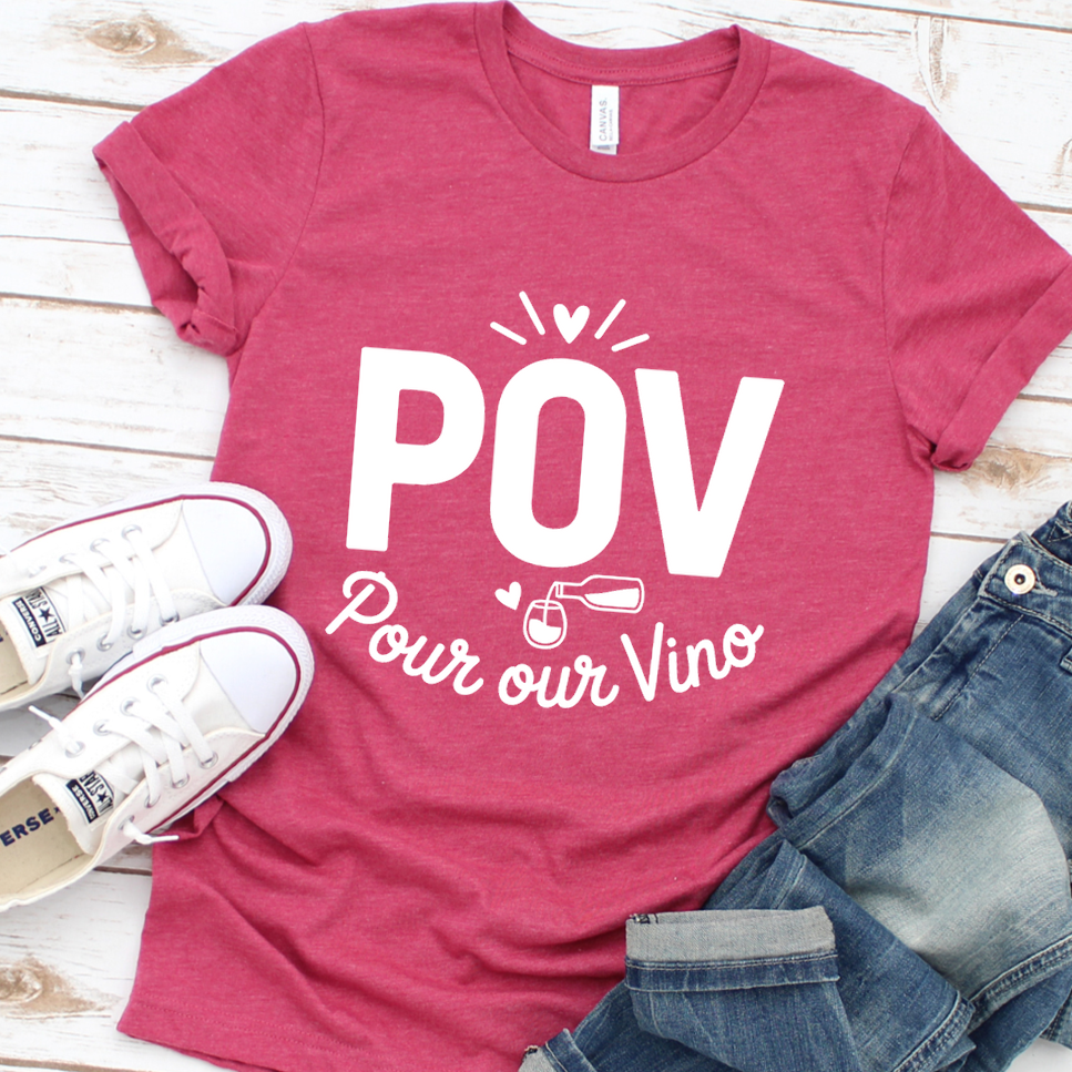 POV Pour Our Vino T-Shirt - Heather Raspberry - Brooke & Belle