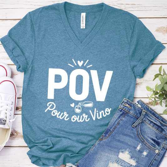 POV Pour Our Vino V-Neck - Heather Deep Teal - Brooke & Belle