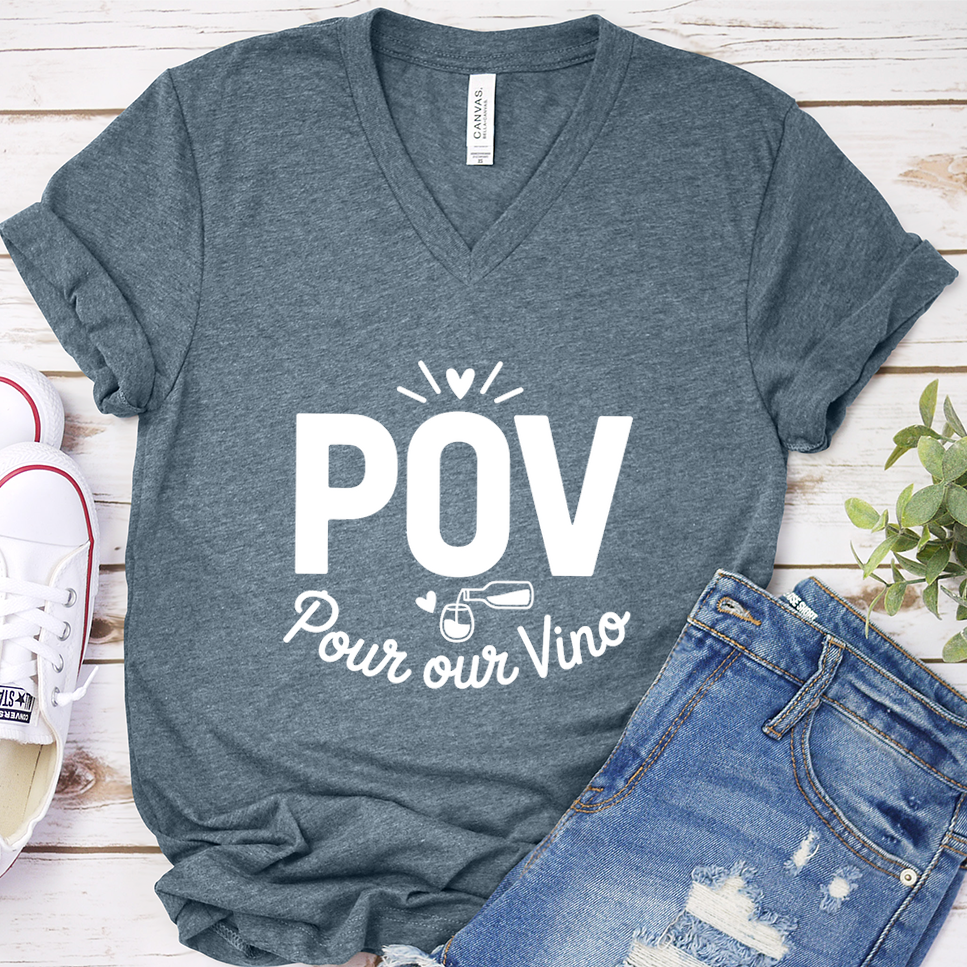 POV Pour Our Vino V-Neck - Heather Slate - Brooke & Belle