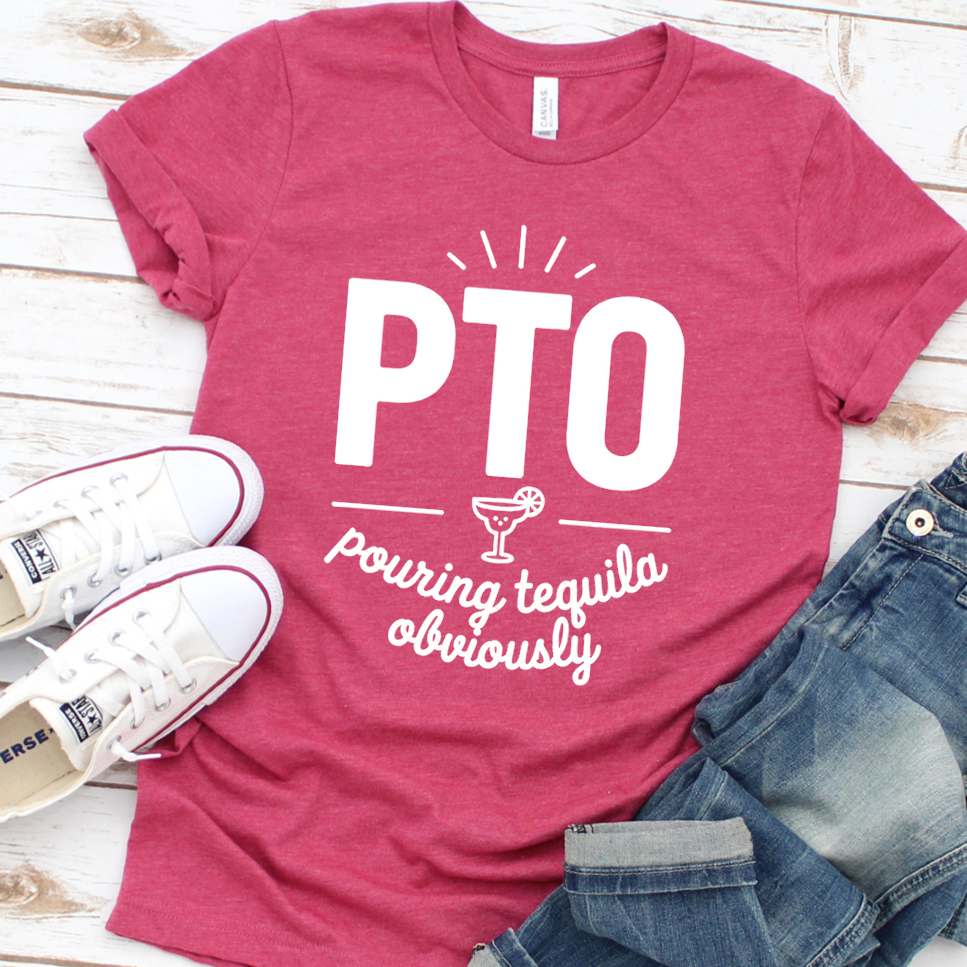 PTO Pouring Tequila Obviously T-Shirt - Heather Raspberry - Brooke & Belle