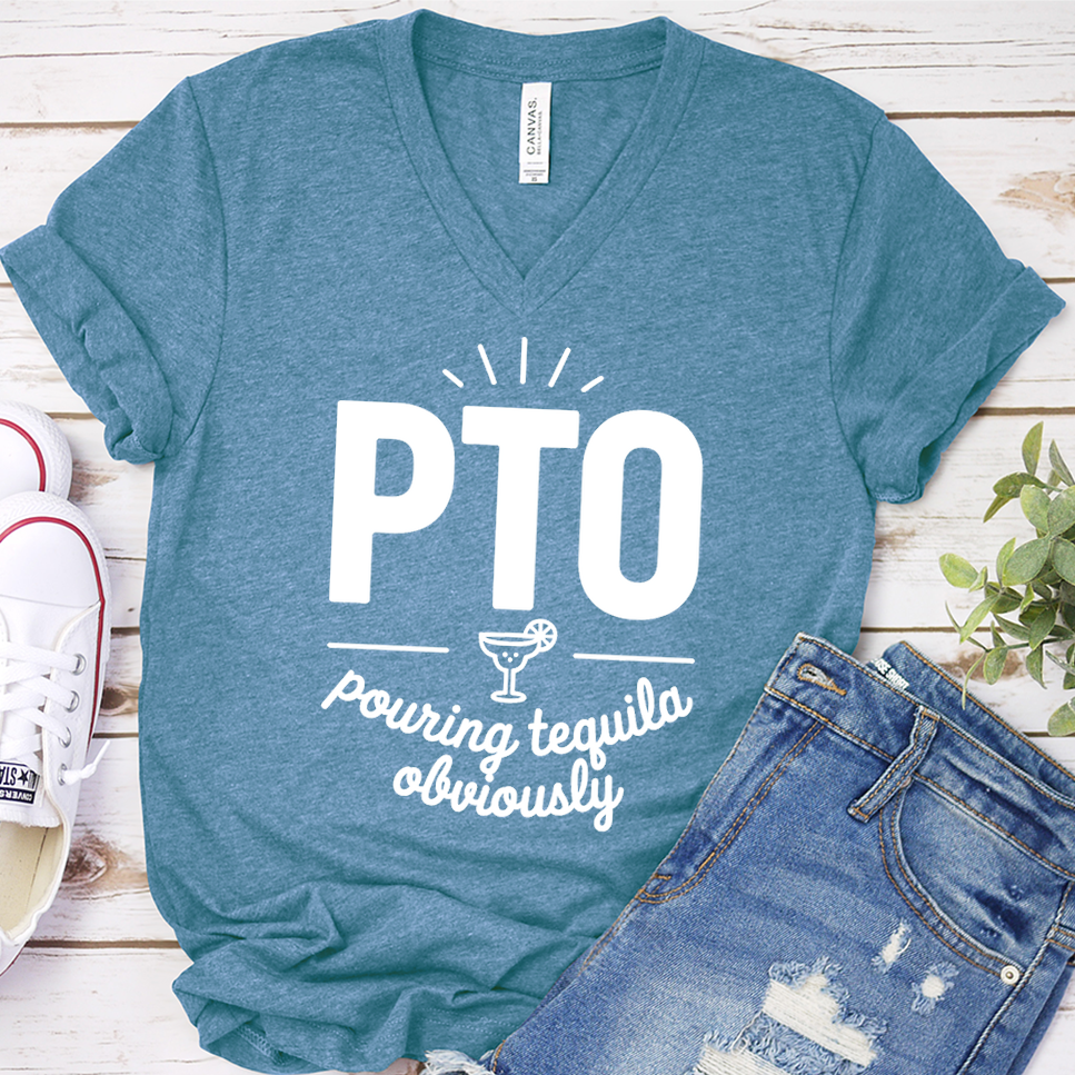 PTO Pouring Tequila Obviously V-Neck - Heather Deep Teal - Brooke & Belle
