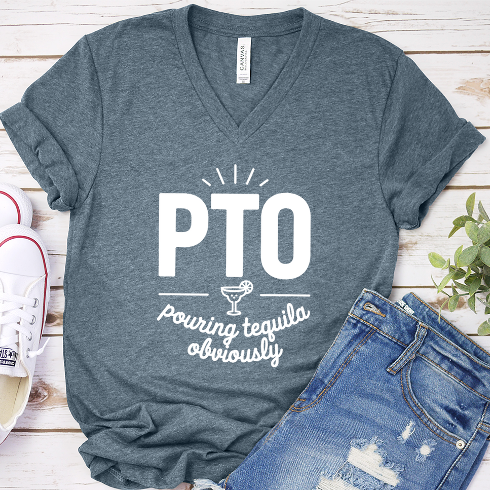 PTO Pouring Tequila Obviously V-Neck - Heather Slate - Brooke & Belle