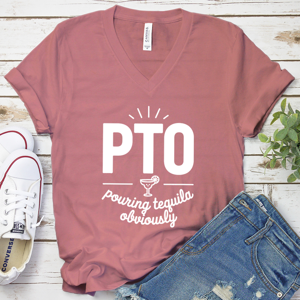 PTO Pouring Tequila Obviously V-Neck - Mauve - Brooke & Belle