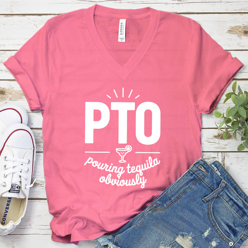 PTO Pouring Tequila Obviously V-Neck - Neon Pink - Brooke & Belle