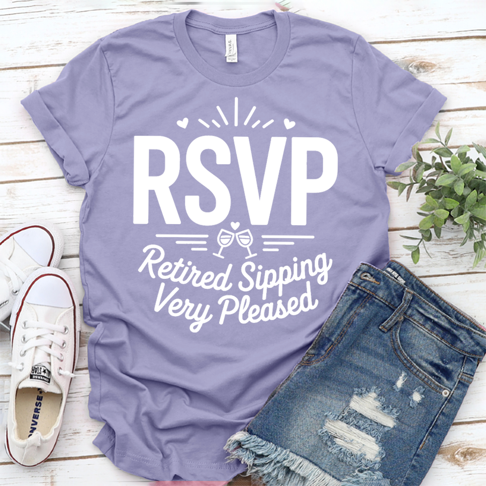 RSVP Retired Sipping Very Pleased T-Shirt - Dark Lavender - Brooke & Belle