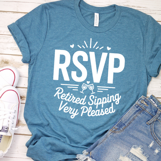 RSVP Retired Sipping Very Pleased T-Shirt - Heather Deep Teal - Brooke & Belle