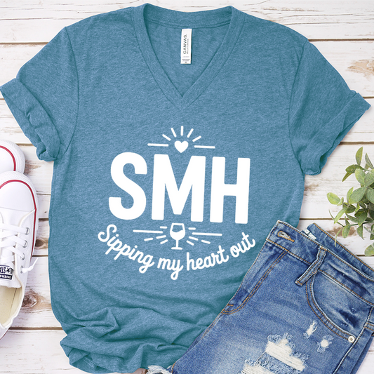 SMH Sipping My Heart Out V-Neck - Heather Deep Teal - Brooke & Belle