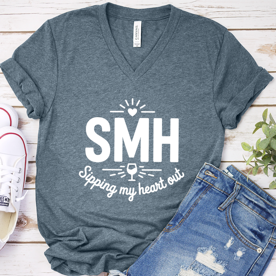 SMH Sipping My Heart Out V-Neck - Heather Slate - Brooke & Belle