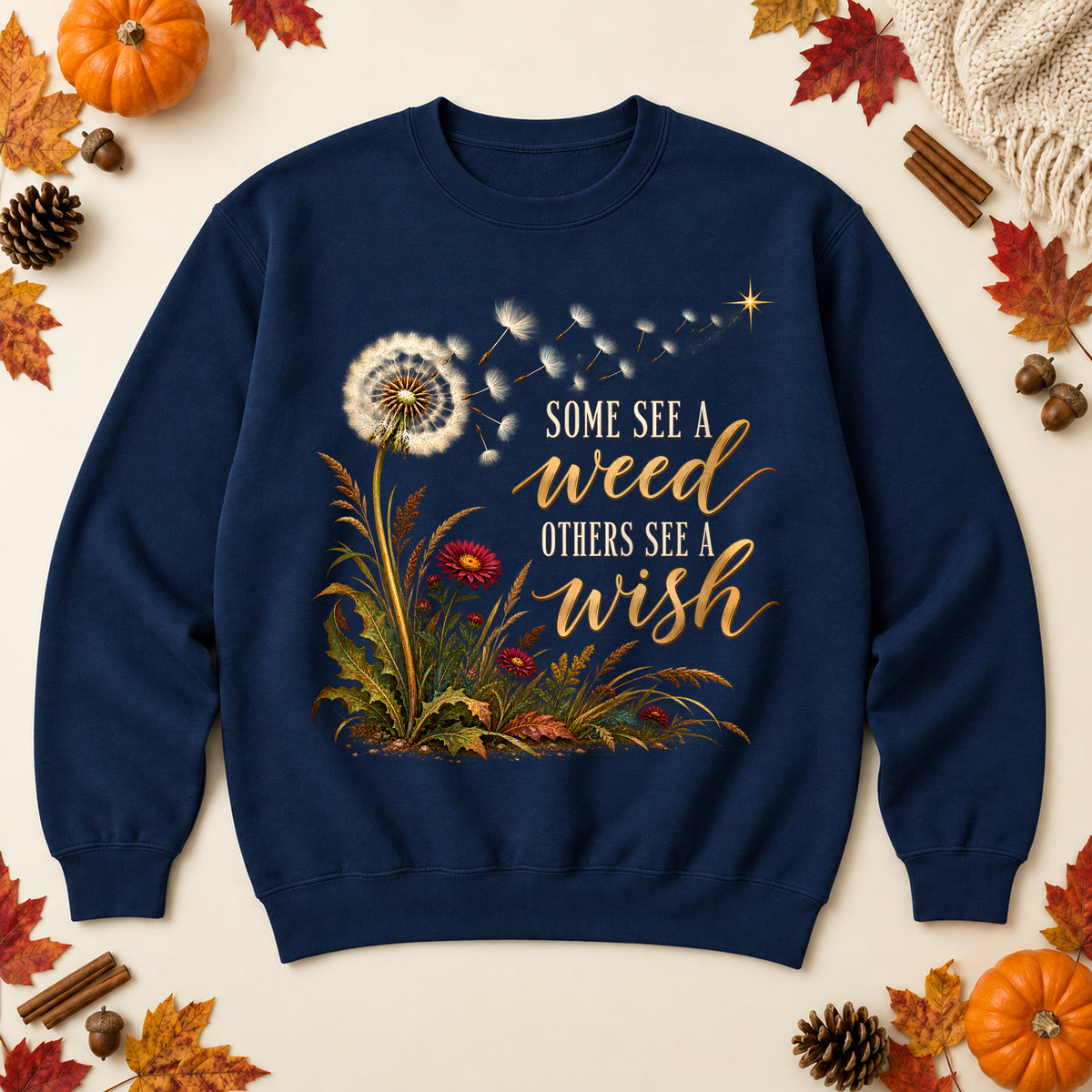 Some See A Weed sweatshirt in Navy, laid flat. [bb c=navy r=flat]