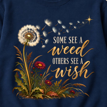 Some See A Weed Others See A Wish Fall Colored Print Sweatshirt in Navy — design detail