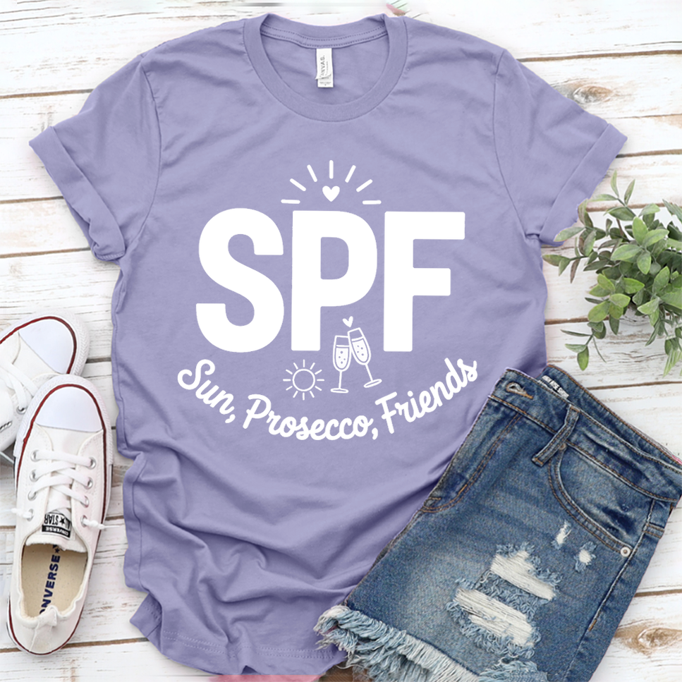 SPF Sun, Prosecco, Friends T-Shirt - Dark Lavender - Brooke & Belle