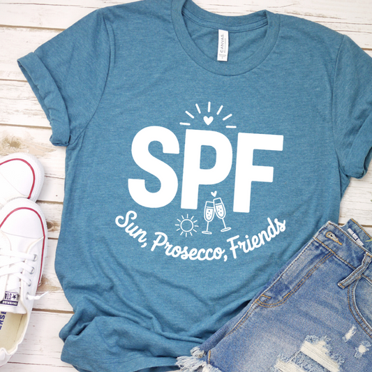 SPF Sun, Prosecco, Friends T-Shirt - Heather Deep Teal - Brooke & Belle