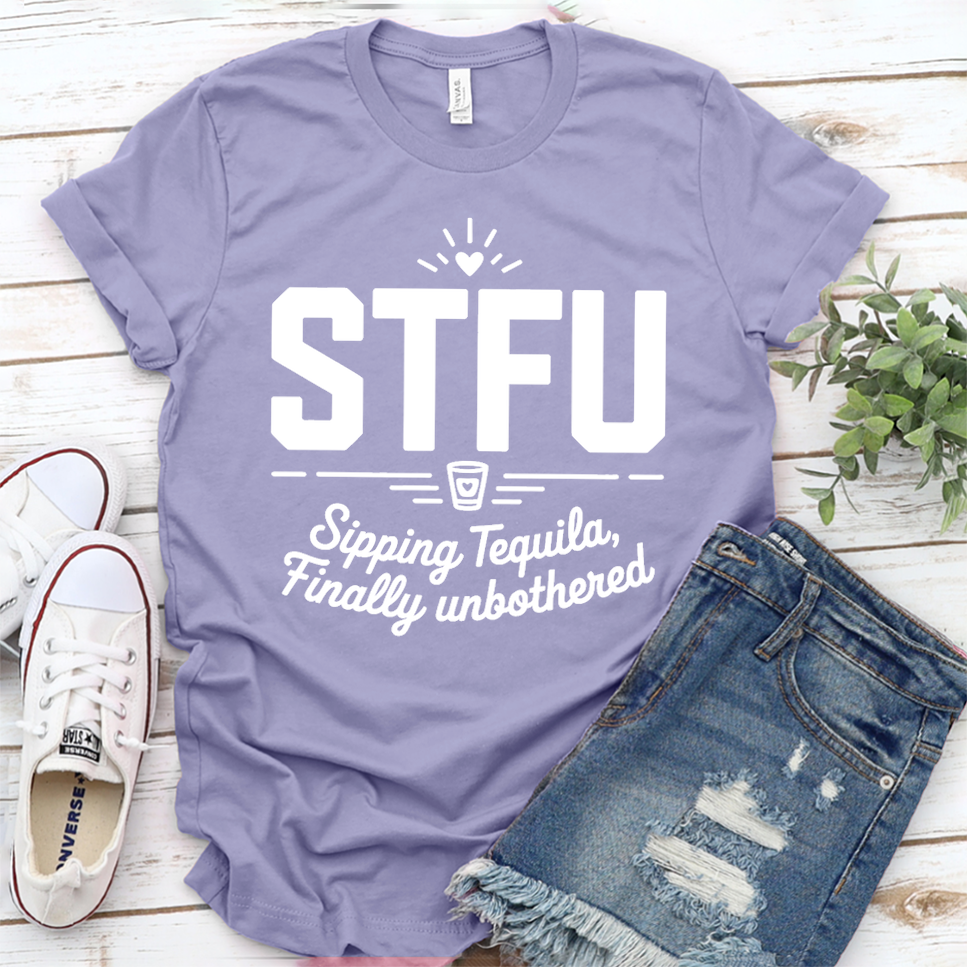 STFU Sipping Tequila, Finally Unbothered T-Shirt - Dark Lavender - Brooke & Belle