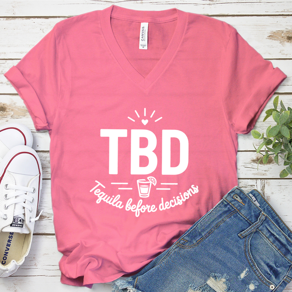 TBD Tequila Before Decisions V-Neck - Neon Pink - Brooke & Belle