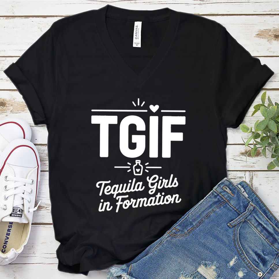 TGIF Tequila Girls In Formation V-Neck - Black - Brooke & Belle
