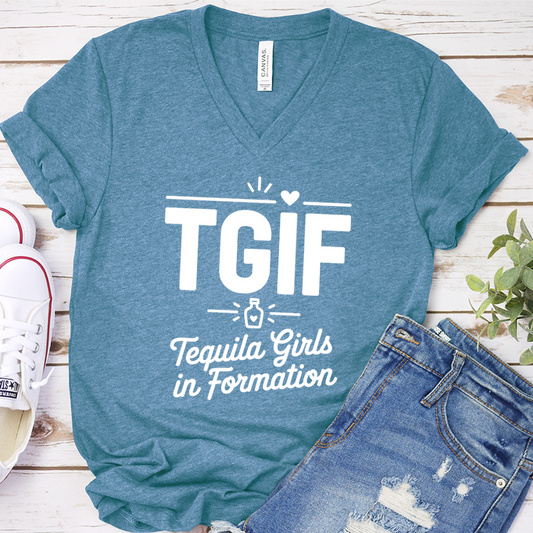TGIF Tequila Girls In Formation V-Neck - Heather Deep Teal - Brooke & Belle