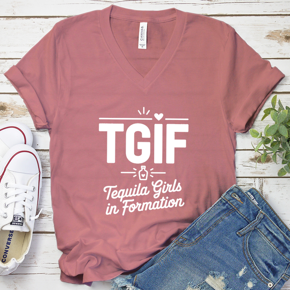 TGIF Tequila Girls In Formation V-Neck - Mauve - Brooke & Belle