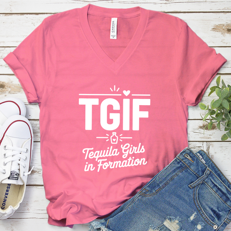 TGIF Tequila Girls In Formation V-Neck - Neon Pink - Brooke & Belle