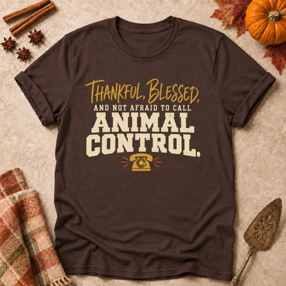 Not Afraid To Call dog mom T-shirt in Dark Chocolate, laid flat. [bb c=dark-chocolate r=flat]