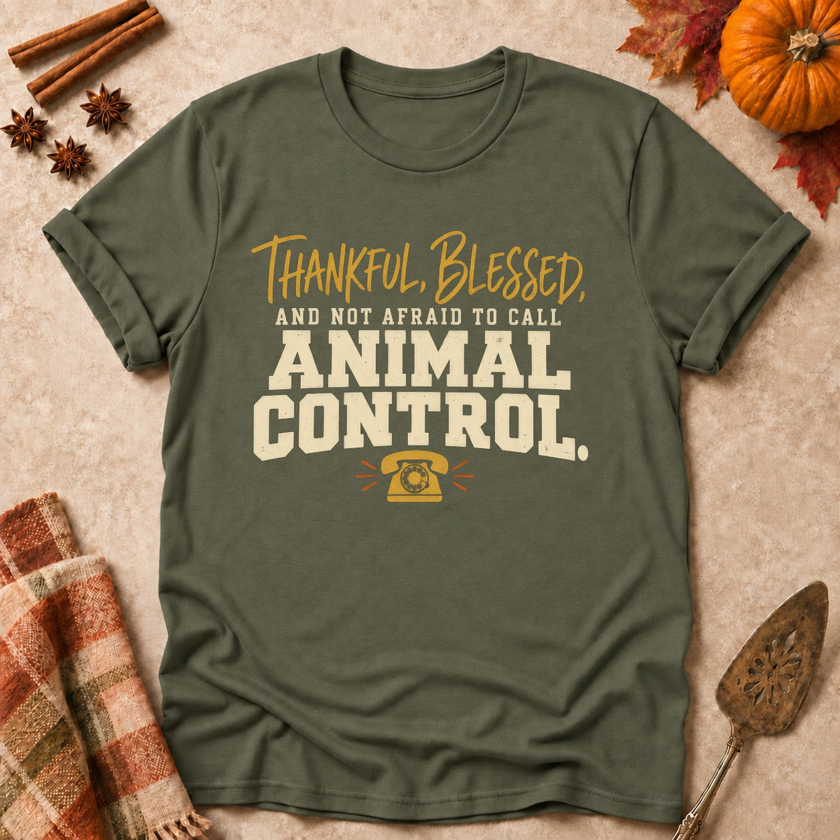 Not Afraid To Call dog mom T-shirt in Military Green, laid flat. [bb c=military-green r=flat]