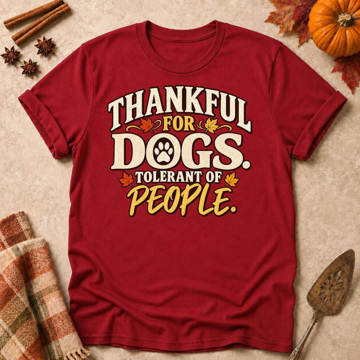 Goodwill To Dogs dog mom T-shirt in Cardinal Red, laid flat. [bb c=cardinal-red r=flat]