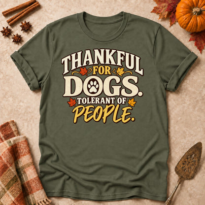Goodwill To Dogs dog mom T-shirt in Military Green, laid flat. [bb c=military-green r=flat]