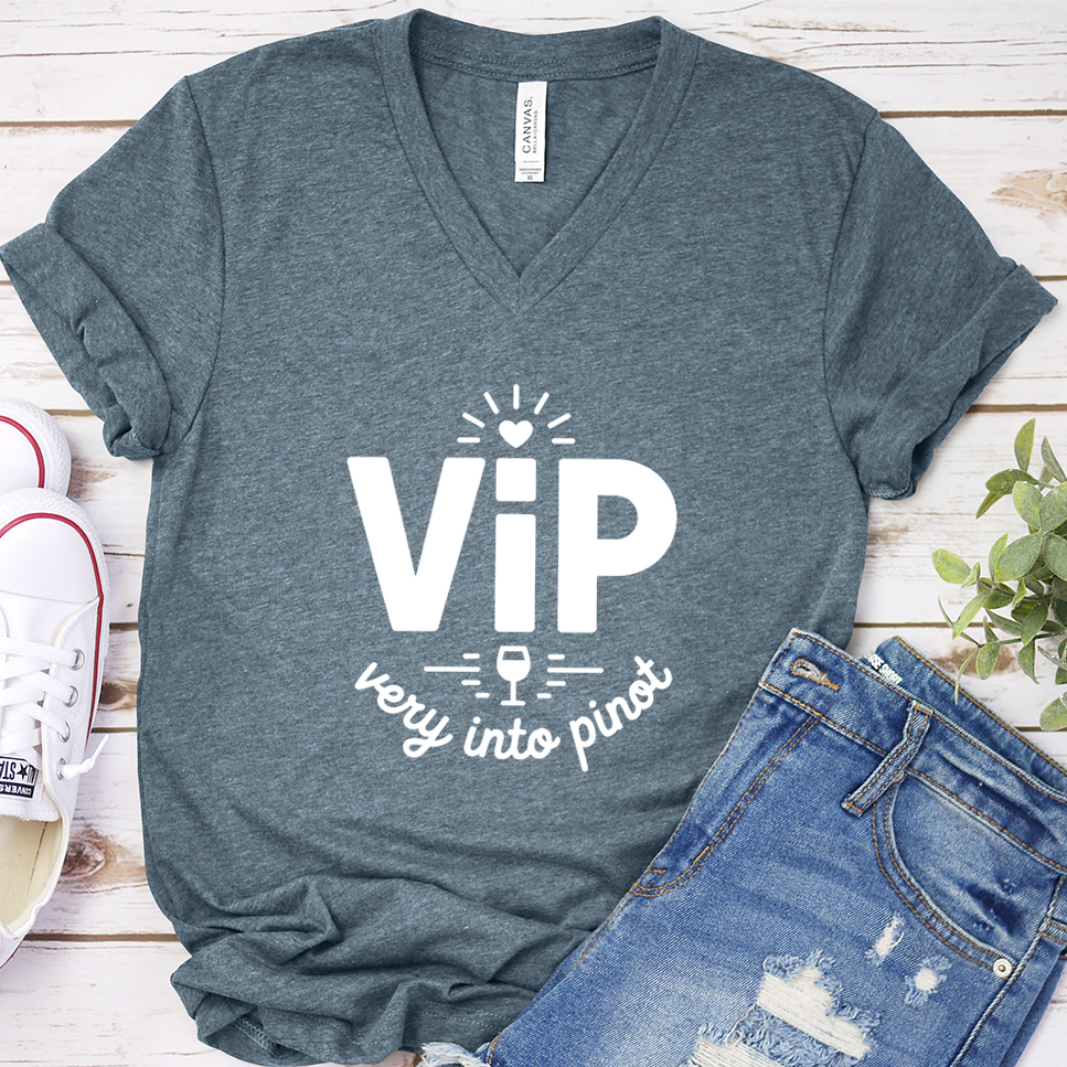 VIP Very Into Prosecco V-Neck - Heather Slate - Brooke & Belle